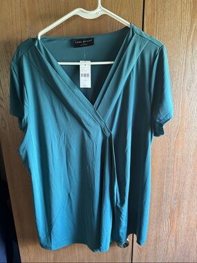 Lane Bryant Teal Short Sleeve Wrap-Style V-Neck Top